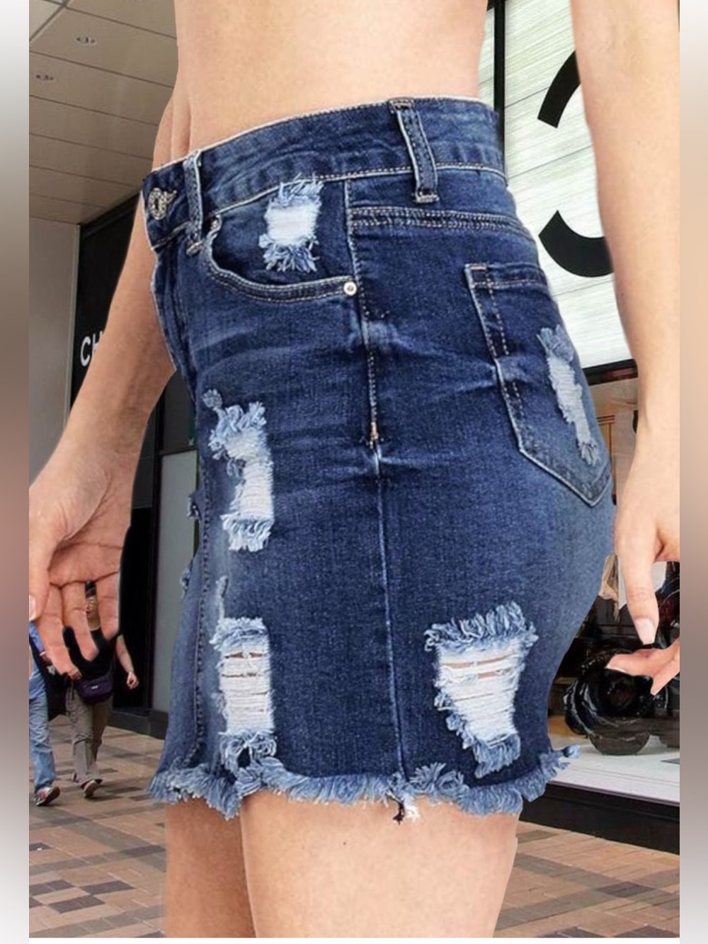 Wax Jeans Dark Wash Frayed Hem Distressed Denim Skirt